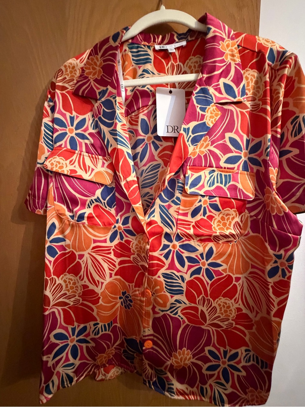 DR2 Short-Sleeve Camp Shirt in Red, Orange, Pink & Blue Floral